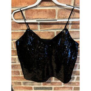 Express Black Sequin Camisole Top W/Adjustable Straps M NWT